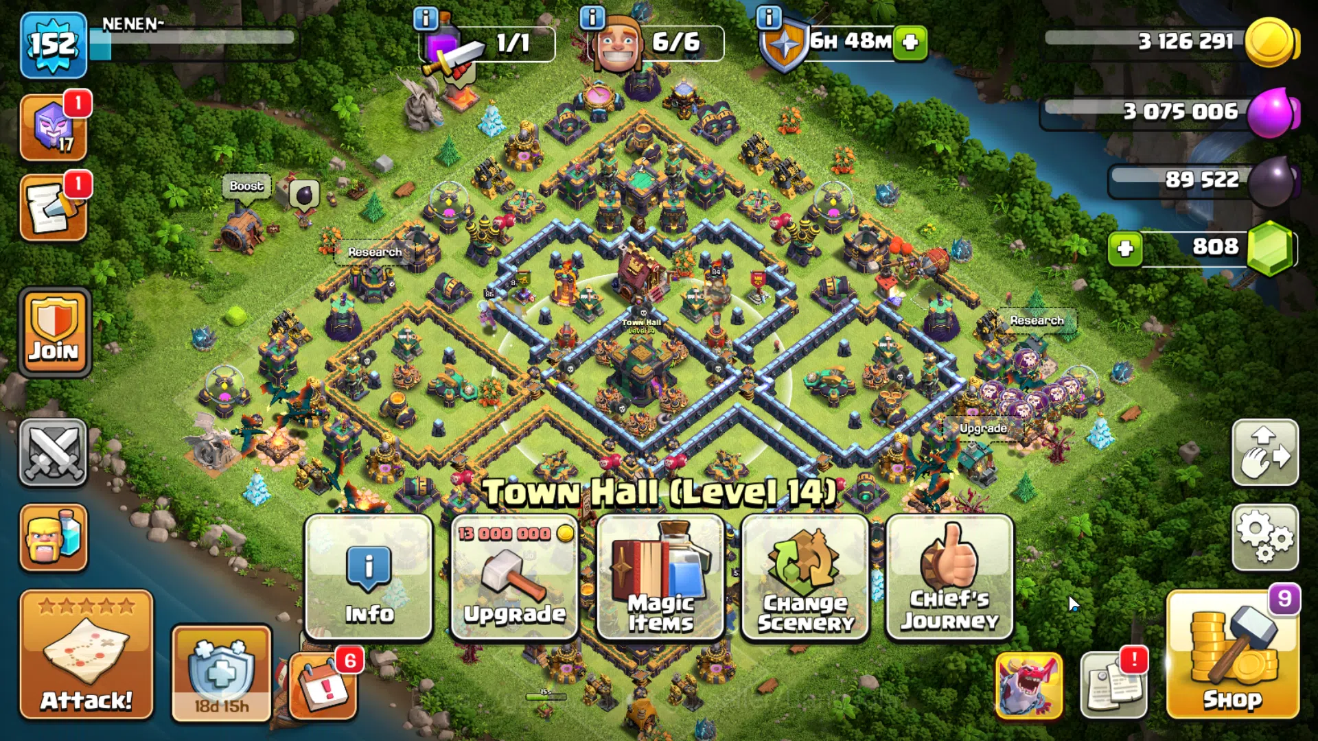 TH 14-BH 9|Many Skin|LVL 152|League Witch17|HH 8|BK 84,AQ 85,GW 60,MP 57,RC 30|CN OFF|Protect OFF|TAKE MAILRA003B Clash of Clans Others TH 14-BH 9|Many Skin|LVL 152|League Witch17|HH 8|B image 1