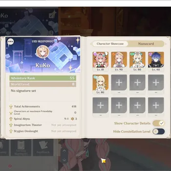 Genshin Impact Accounts Reroll ASIA|AR 55|4 Limited (Vesna,Nicole,Vesna,Flins)|2(*5 Wpn)|Spiral Abyss 9-1|Detail Check
