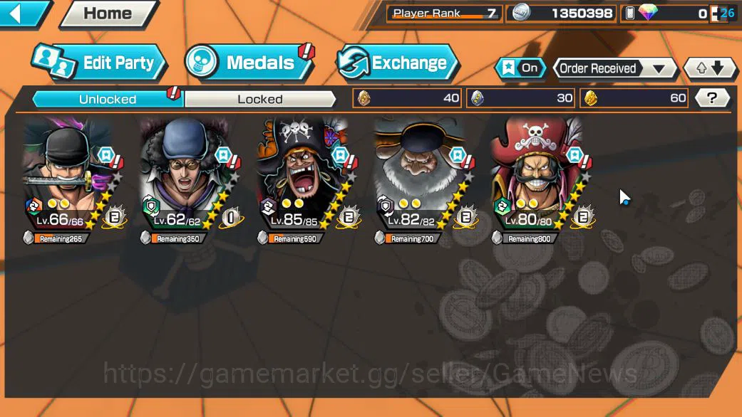 One Piece Bounty Rush Accounts Starter Global|5 EX|T5E ST.Jaygarcia,KING D.Roger,TFE Marshall D.Teach,RO Roronoa 4
