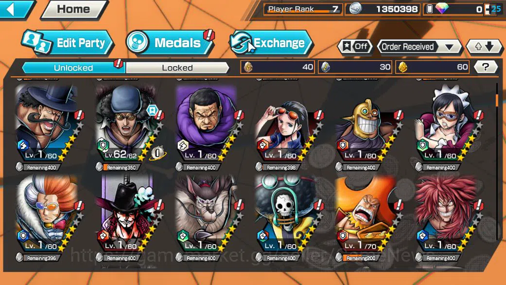 One Piece Bounty Rush Accounts Starter Global|5 EX|T5E ST.Jaygarcia,KING D.Roger,TFE Marshall D.Teach,RO Roronoa 6