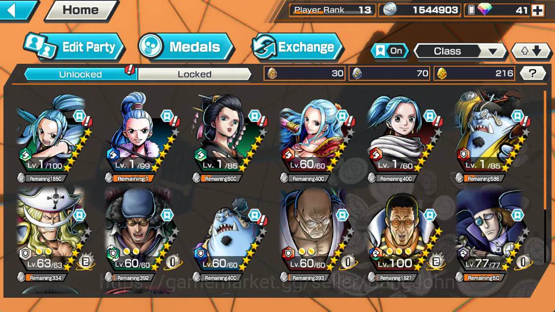 One Piece Bounty Rush Accounts Others GLOBAL | EX4| borsalino, st ethanbaron, BP kuzan, GP newgate, more detasil check SS 2