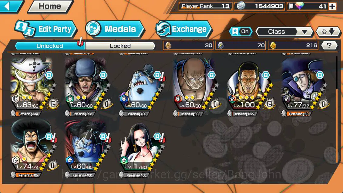 One Piece Bounty Rush Accounts Others GLOBAL | EX4| borsalino, st ethanbaron, BP kuzan, GP newgate, more detasil check SS 3