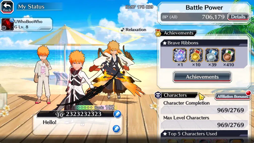Bleach: Brave Souls Accounts Others [GLOBAL]|56K Orb|Swimsuit26 Giselle&Orihime,DreamTeam Ichigo,Renewed Ichigo,SantaSociety 2
