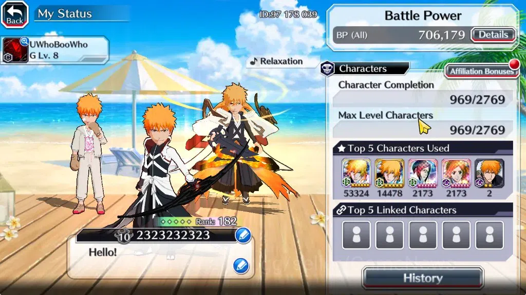 Bleach: Brave Souls Accounts Others [GLOBAL]|56K Orb|Swimsuit26 Giselle&Orihime,DreamTeam Ichigo,Renewed Ichigo,SantaSociety 3