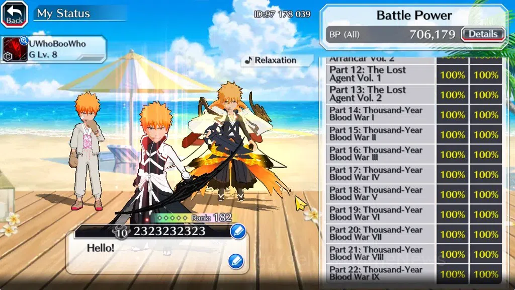 Bleach: Brave Souls Accounts Others [GLOBAL]|56K Orb|Swimsuit26 Giselle&Orihime,DreamTeam Ichigo,Renewed Ichigo,SantaSociety 5