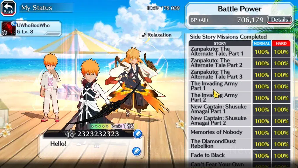 Bleach: Brave Souls Accounts Others [GLOBAL]|56K Orb|Swimsuit26 Giselle&Orihime,DreamTeam Ichigo,Renewed Ichigo,SantaSociety 6