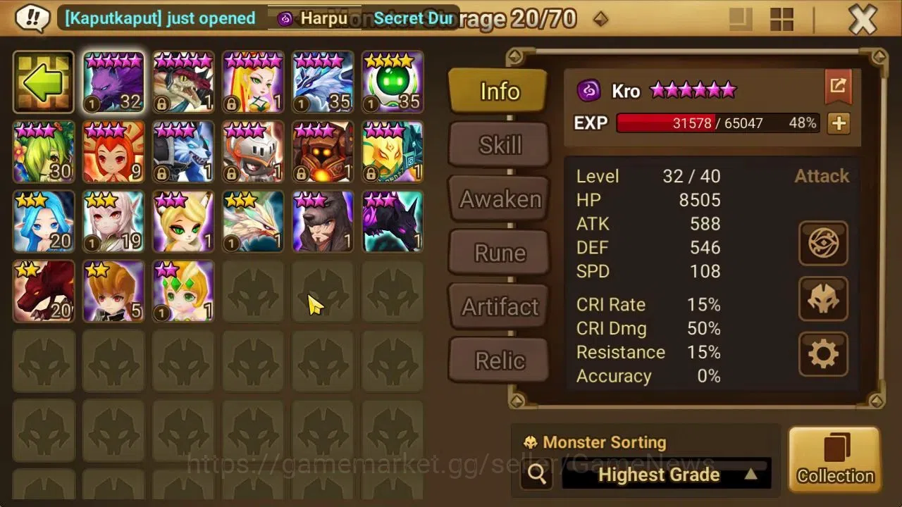 Summoners War: Sky Arena Accounts Mid-Game ASIA Lv 46|1 LD[Lucifer]|7 Total NB5[Leo,Ethna,Teshar,White Tiger,Etc]+29 10