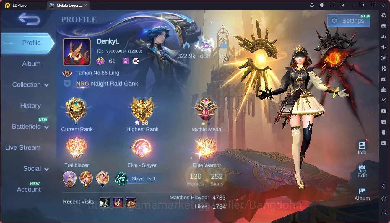 Mobile Legends: Bang Bang Accounts Collector Global |Hero 130|Skin 252|Renowned|Prime Granger,Claude|KOF Karina|CC 1