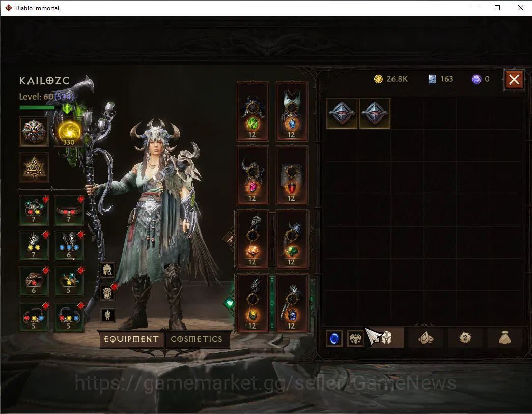 Diablo Immortal Accounts Starter SEA- Izual|Lv60(534)|Druid|32K CR|Reso 330| Cosmetic | Hell III |Paragon Maledictor 5