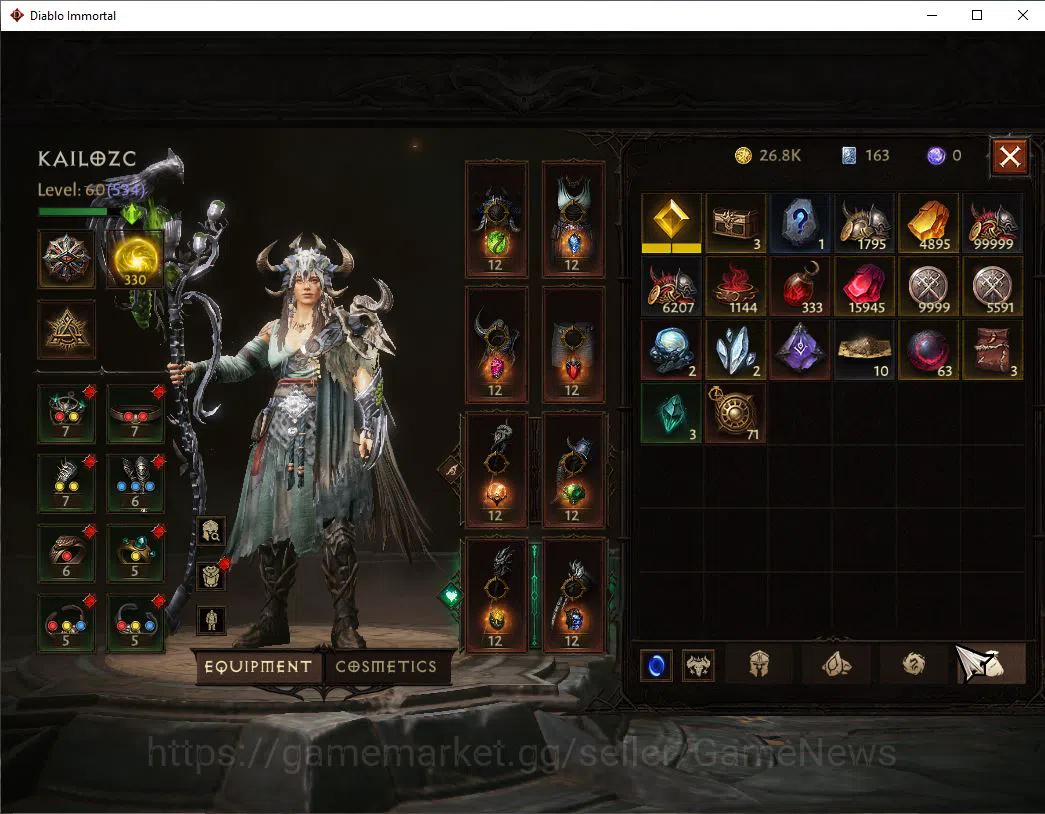 Diablo Immortal Accounts Starter SEA- Izual|Lv60(534)|Druid|32K CR|Reso 330| Cosmetic | Hell III |Paragon Maledictor 7