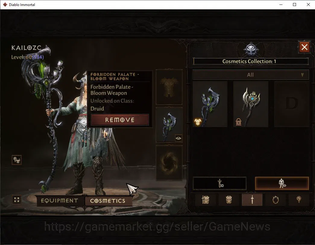 Diablo Immortal Accounts Starter SEA- Izual|Lv60(534)|Druid|32K CR|Reso 330| Cosmetic | Hell III |Paragon Maledictor 8