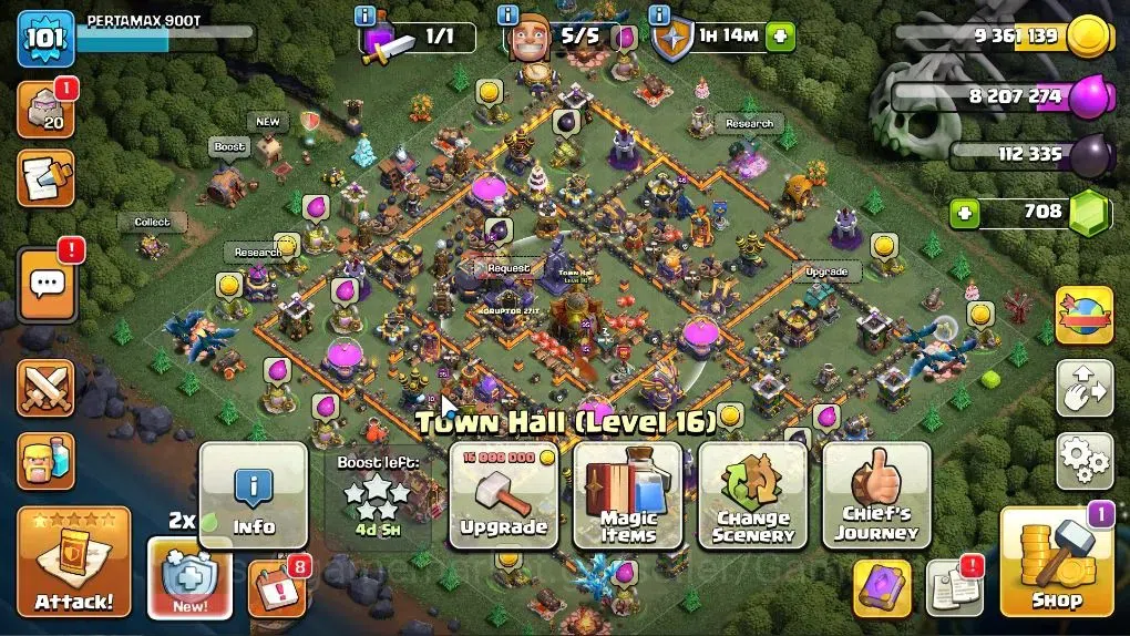 Clash of Clans Accounts High-End LV 101|TH 16-BH 4|HH 9|2X Limited SKIN BK|BK 44,AQ 56,GW 38,MP 9,RC 22,DD 5|BM 0|CN ON+708 1
