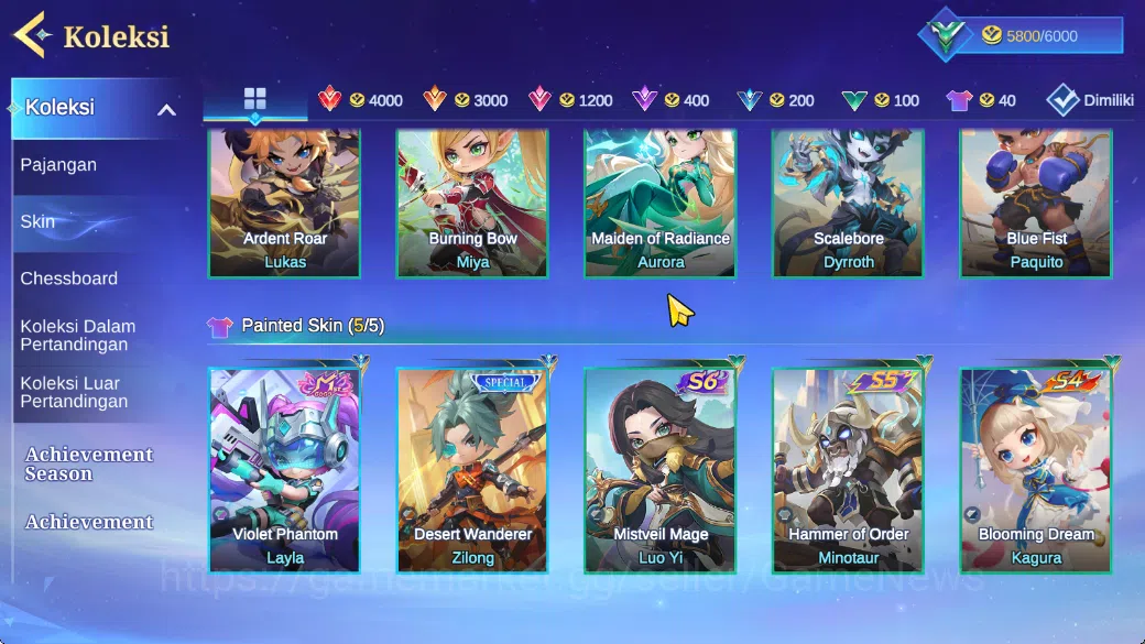 Magic Chess: Go Go Accounts High Mythic 72|36 Commander 17 Max|32 Skin Epic Lancelot,6 Special,20 Elite,5 Painted|4 10