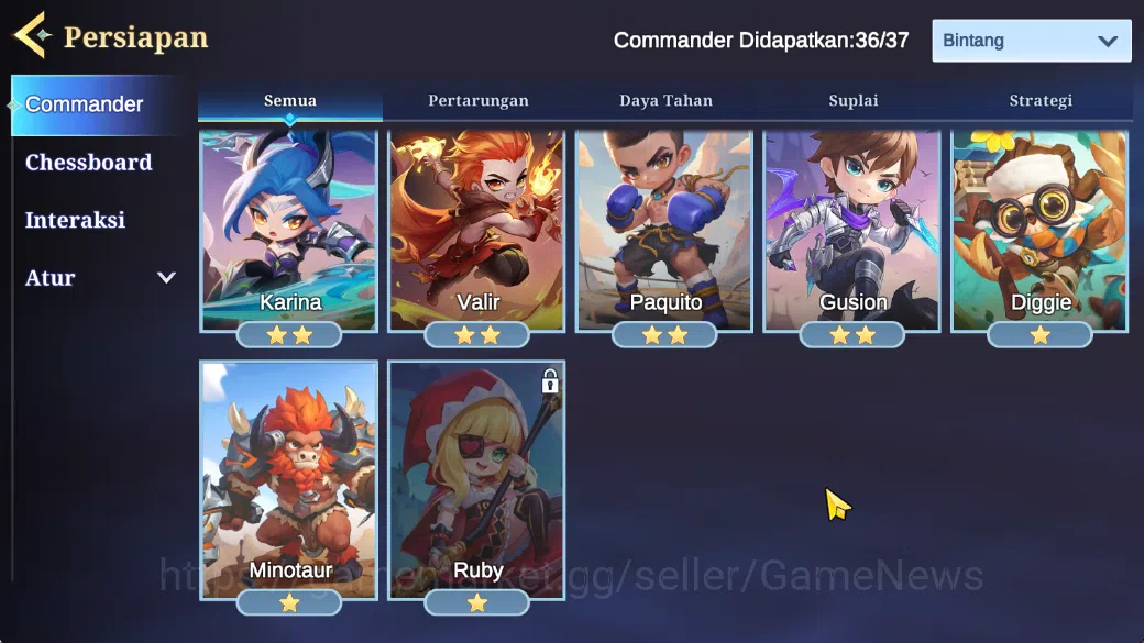 Magic Chess: Go Go Accounts High Mythic 72|36 Commander 17 Max|32 Skin Epic Lancelot,6 Special,20 Elite,5 Painted|4 16