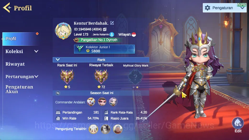 Magic Chess: Go Go Accounts High Mythic 72|36 Commander 17 Max|32 Skin Epic Lancelot,6 Special,20 Elite,5 Painted|4 2