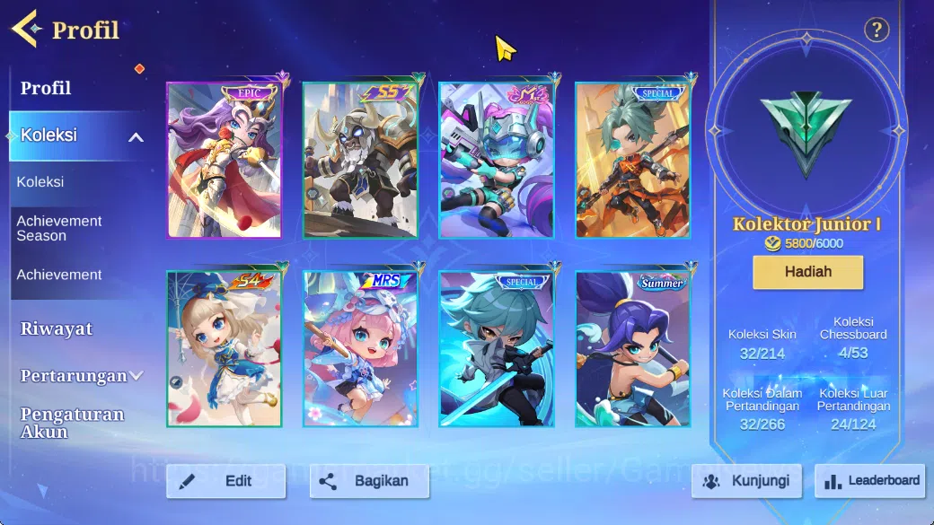 Magic Chess: Go Go Accounts High Mythic 72|36 Commander 17 Max|32 Skin Epic Lancelot,6 Special,20 Elite,5 Painted|4 3