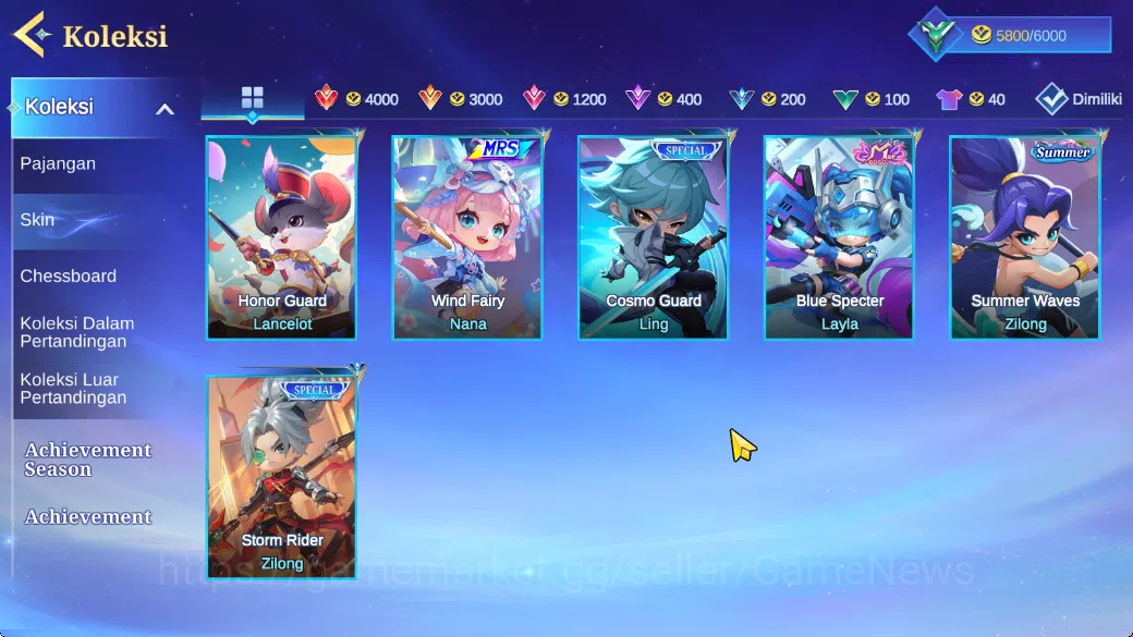 Magic Chess: Go Go Accounts High Mythic 72|36 Commander 17 Max|32 Skin Epic Lancelot,6 Special,20 Elite,5 Painted|4 7