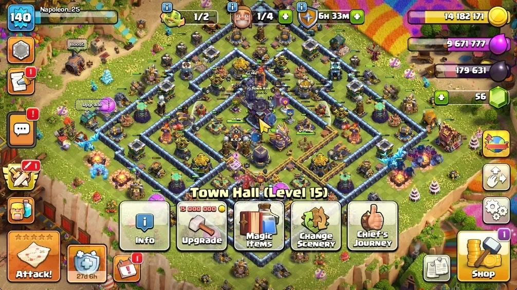 Clash of Clans Accounts High-End LV 140|TH 15|HH 9|Limited Skin|BK 63,AQ 76,GW 40,MP 42,RC 21,DD 10|BM 17|CN OFF|Protect 1