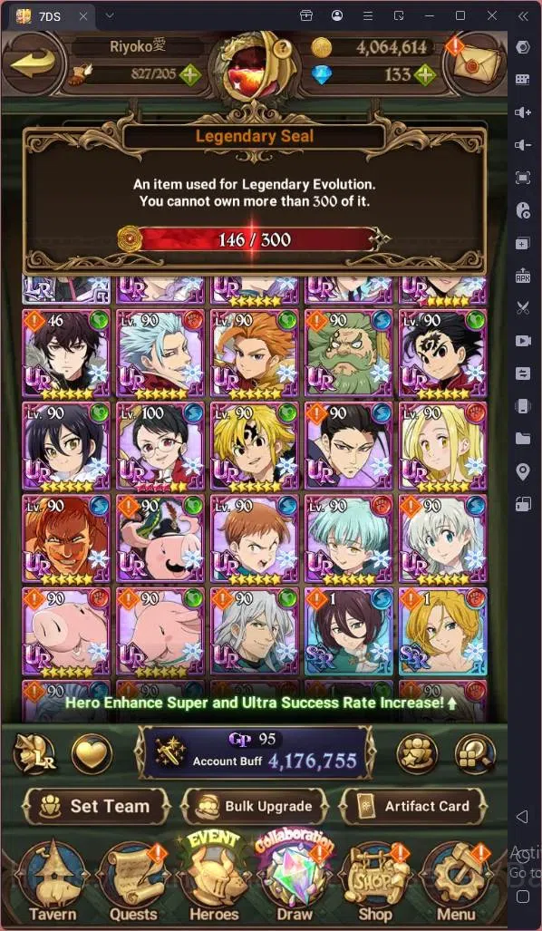 The Seven Deadly Sins: Grand Cross Accounts Endgame Global |4.1M GP|146 LS|UR Mesis 4/6,Menor 2/6,KOP Tristan 1/6,Skuld 1/6 4
