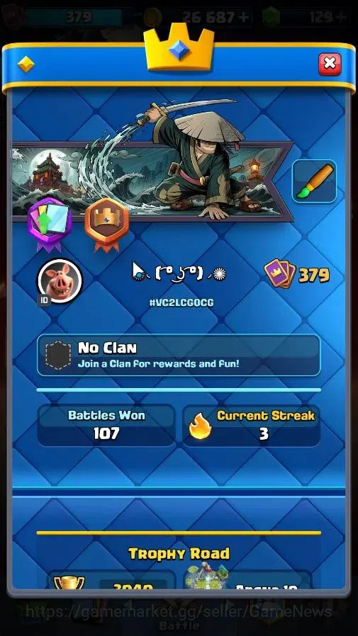 Clash Royale Accounts High-End Lv 379|KTL 9|Trophy 3040|Limited Skin|Card 49/122|4 EVO 0 Hero|1 Champ 1 Legend 6 Epic 22 2