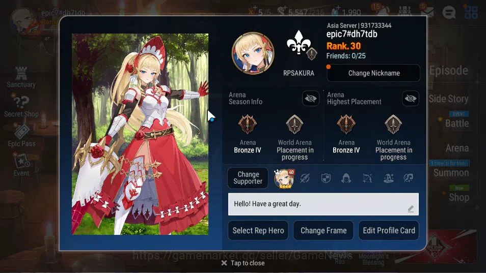 Epic Seven Accounts Asia Unverif| 6 ML (Barunka,SOT Snow,Harsetti,Etc) image 2