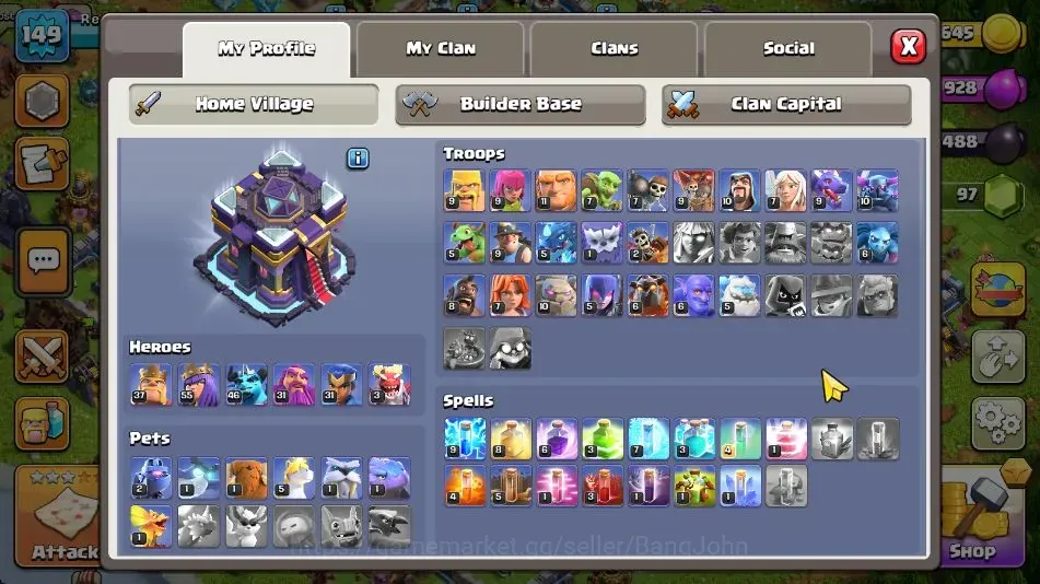 Clash of Clans Accounts High-End TH 15-BH |LVL 149|BK37,AQ55,MP46,GW31,RC31,DD3|HH 9|BM 13|2 Legendary & 1 Gold 1