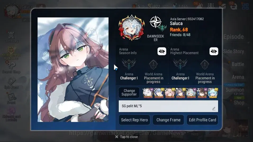 Epic Seven Accounts ASIA UnVerif|New Era|16 ML(Dark Diene,Salome,BArun image 2