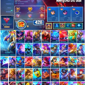 Mobile Legends: Bang Bang Accounts 🔥 #4056 🔥 428 Skins 💎 Legend Saber Codename Storm 👑 Legend Miya Modena Butterfly ⚔️