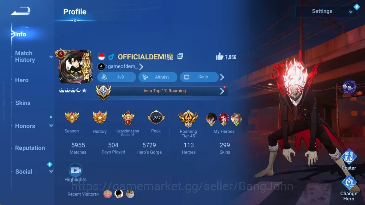 Honor of Kings Accounts Rare Skin Global|113H 299S|Mythic:Dun|7 Precious|3 Blessed:Mai 1