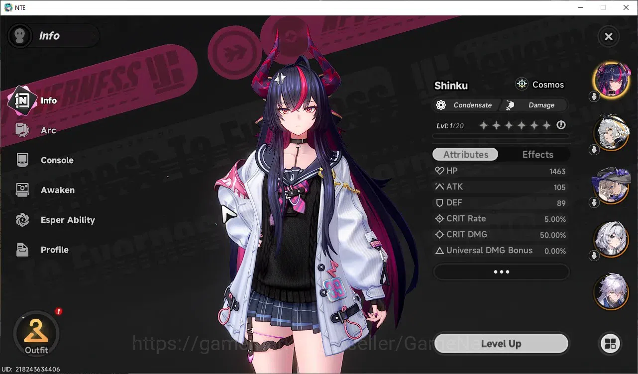 Neverness to Everness Accounts GLOBAL SEA|HL3|4 S-Class 1 Limit|Shinku+Outfit,Hathor,Jiuyuan,Baicang|2 S-Class 2