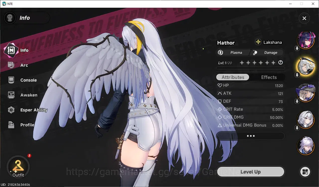 Neverness to Everness Accounts GLOBAL SEA|HL3|4 S-Class 1 Limit|Shinku+Outfit,Hathor,Jiuyuan,Baicang|2 S-Class 3