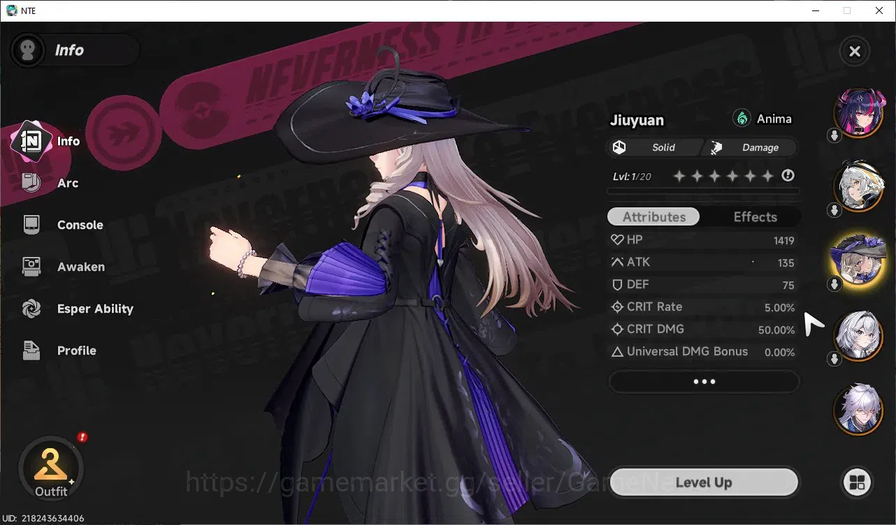 Neverness to Everness Accounts GLOBAL SEA|HL3|4 S-Class 1 Limit|Shinku+Outfit,Hathor,Jiuyuan,Baicang|2 S-Class 4