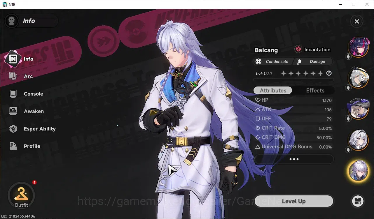 Neverness to Everness Accounts GLOBAL SEA|HL3|4 S-Class 1 Limit|Shinku+Outfit,Hathor,Jiuyuan,Baicang|2 S-Class 5