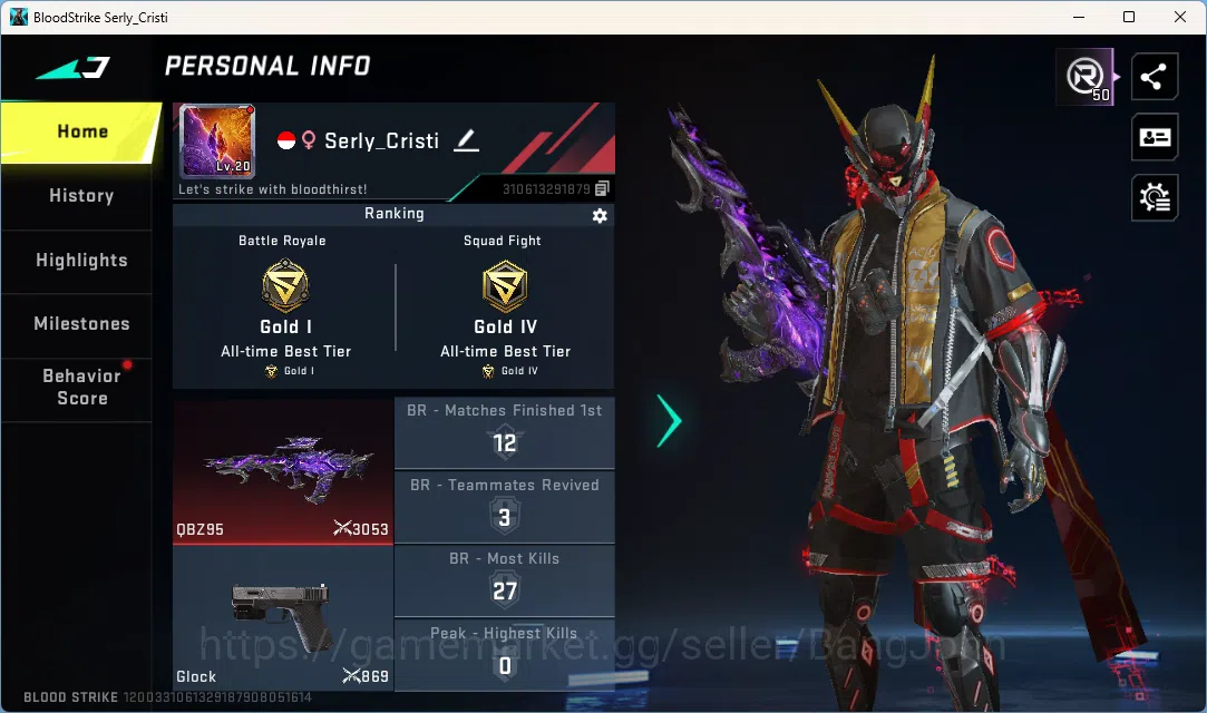 Blood Strike Accounts Others ASIA | Eternal: QBZ95-Whisper Lv.2|1 OPM Gun|1 Ultra Striker|2 Legendary Guns|3 Limited 1
