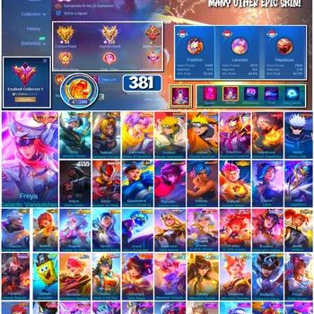 Mobile Legends: Bang Bang Accounts 🔥 #4092 🔥 💎 381 Skins 👑 Legend Freya Galactic Vanquisher ⚔️ Exalted Collector II
