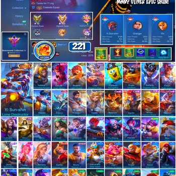 Mobile Legends: Bang Bang Accounts 🔥 #4053 🔥 221 Skins 💎 Collector Yi Sun-shin 👑 Collector Natalia ⚔️ Bruno Neymar Jr