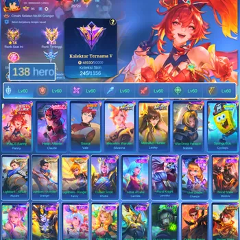 Mobile Legends: Bang Bang Accounts Others HERO 138 SKIN 245 | EMBLEM ALL MAX| COLECTOR NATALIA| VALE GARA| PENGASUS SEIYA