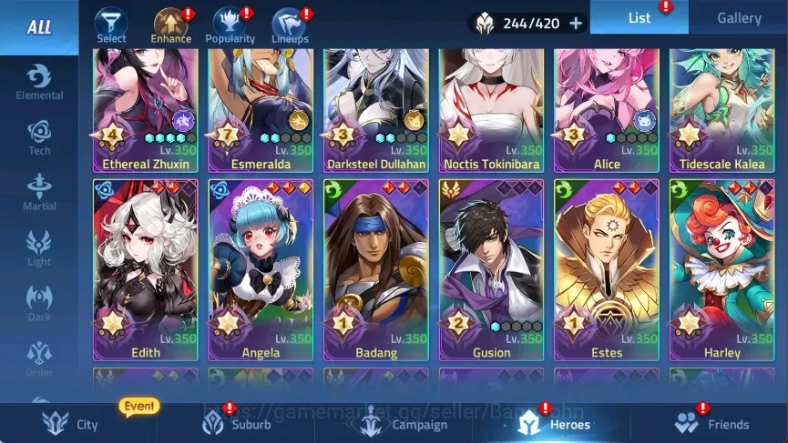 Mobile Legends: Adventure Accounts Global 75***|Lv.129|Camp 61-29|VIP 9|Power: 85842K|19 Awakening|Hero 244|7 UR|3 1