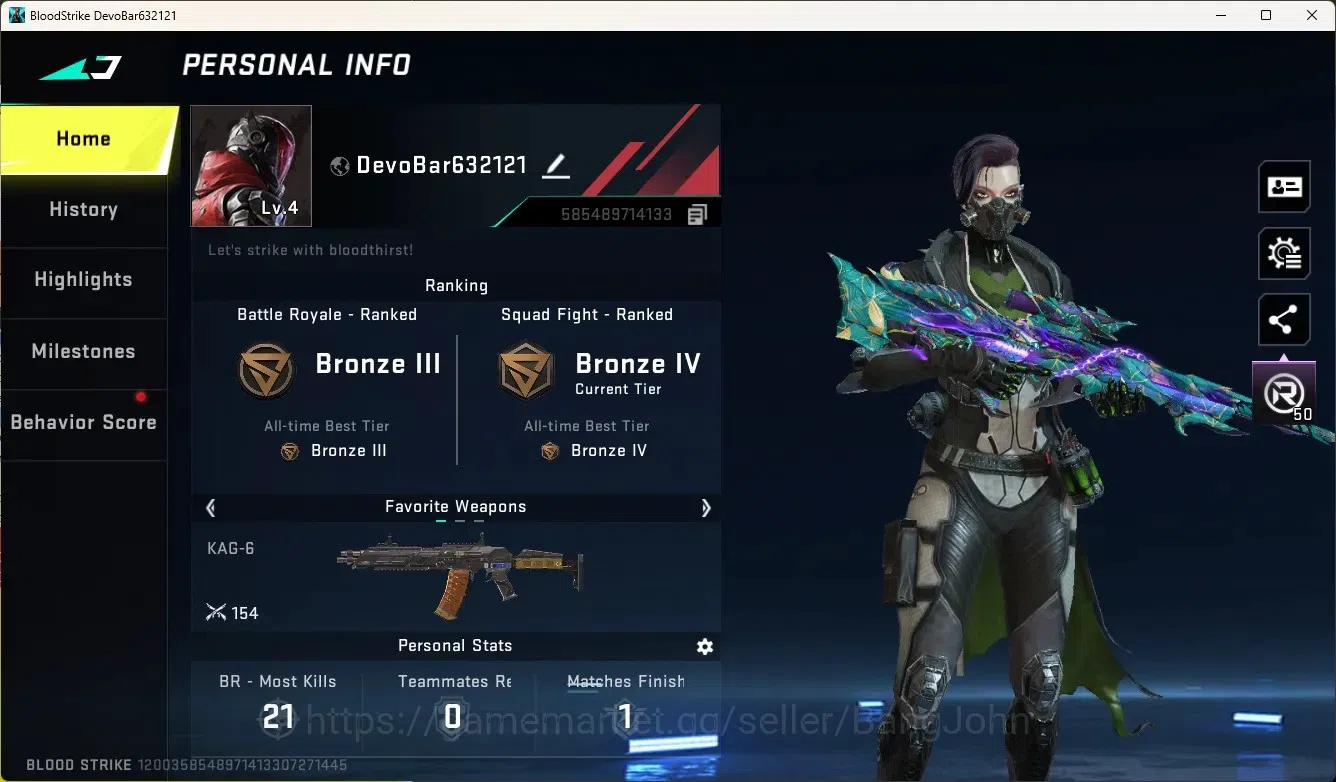 Blood Strike Accounts Others ASIA | Eternal Gun: Kala - Whisper | 1 Epic Name-Changing Card |Check SS BS2384B 1