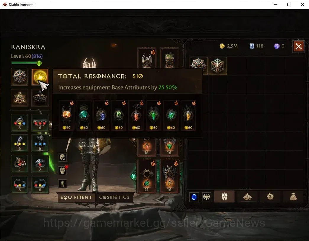 Diablo Immortal Accounts SEA-Vasily|CS ON|Lv60(816)|Necromancer|CR 42k|Reso image 4