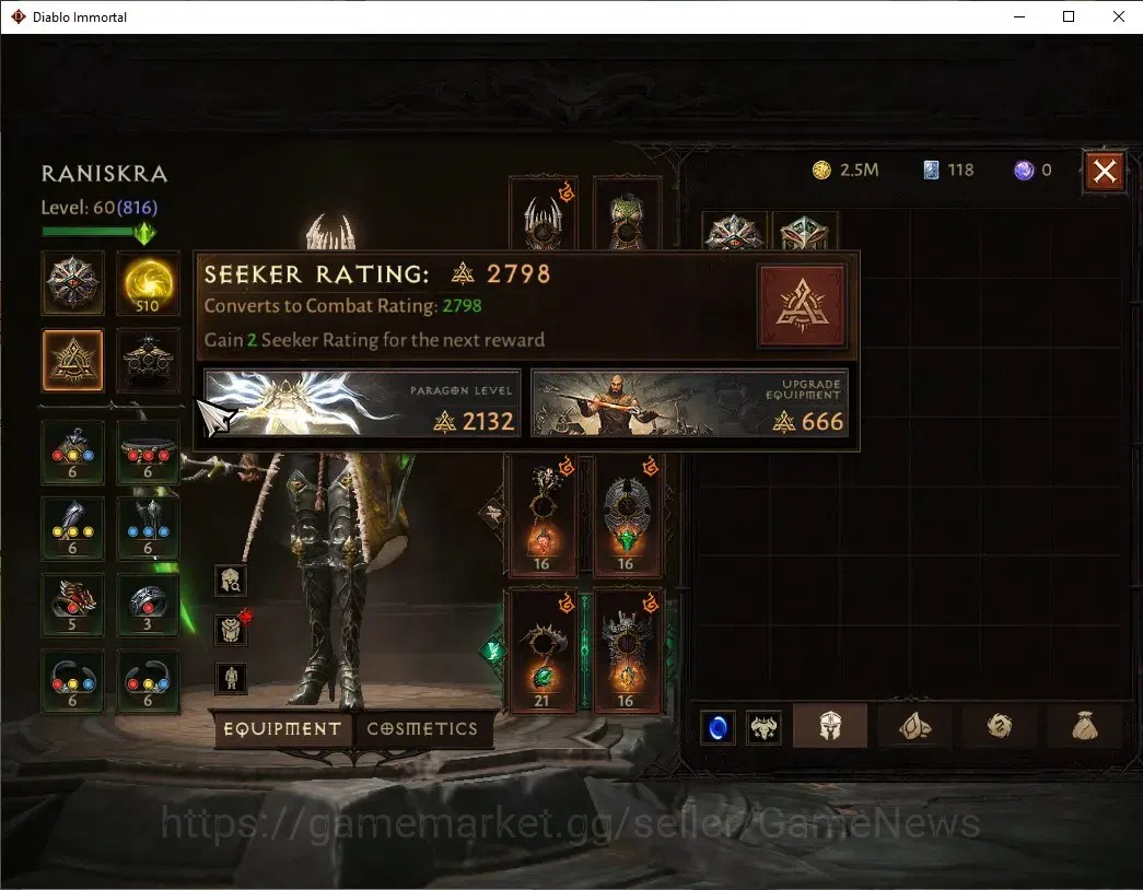 Diablo Immortal Accounts SEA-Vasily|CS ON|Lv60(816)|Necromancer|CR 42k|Reso image 5