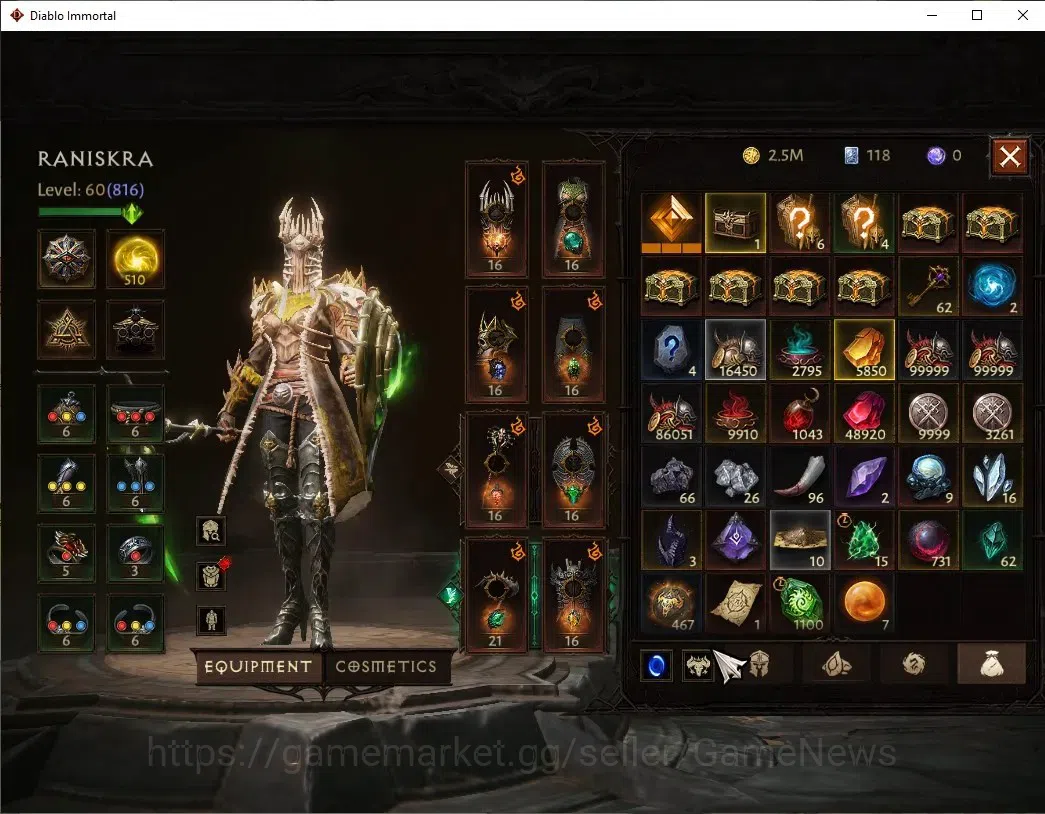Diablo Immortal Accounts SEA-Vasily|CS ON|Lv60(816)|Necromancer|CR 42k|Reso image 8