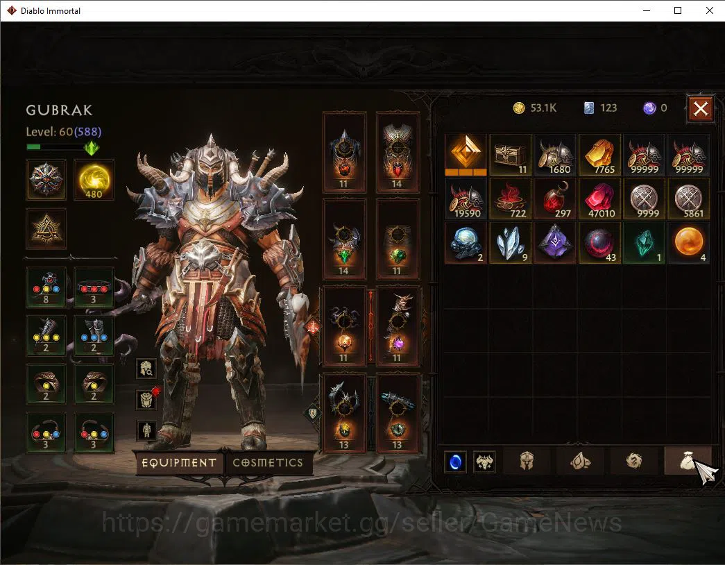 Diablo Immortal Accounts Mid-Tier SA-Malah|Lv60(588)|Barbarian|31k CR|Reso 480|Paragon Maledictor|Inferno I|Hell Lv 7