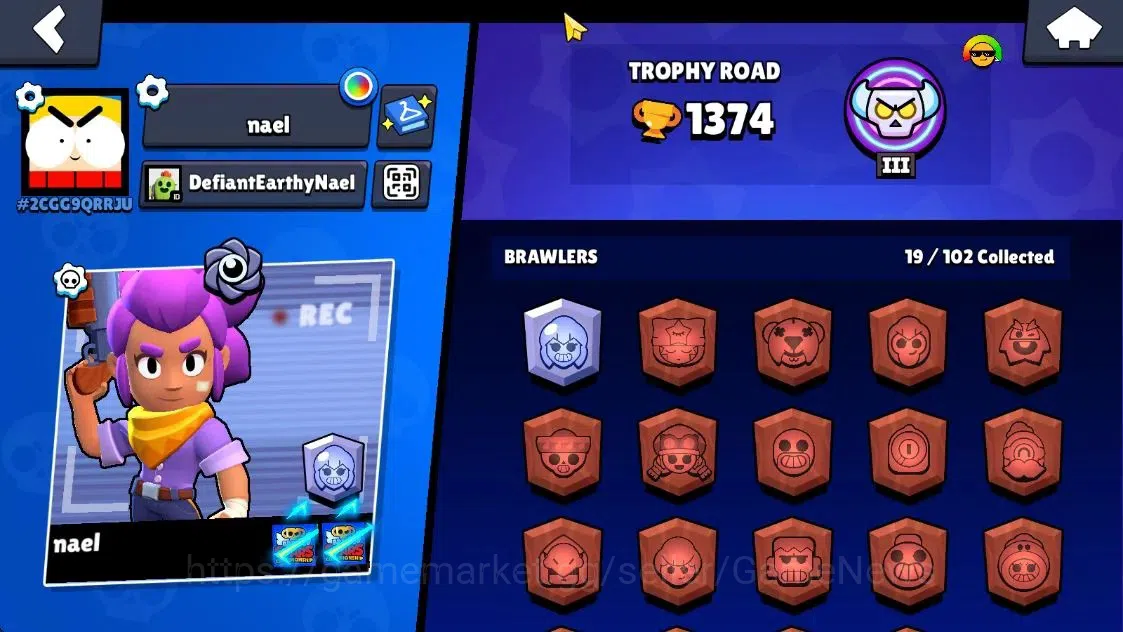 Brawl Stars Accounts 1374 Trophy|19 Brawlers 1 Max Lvl [Shelly]|24 Skins|1 Myth [Rude Lou] 4 Epic [Midori Pawlette]|CN 13