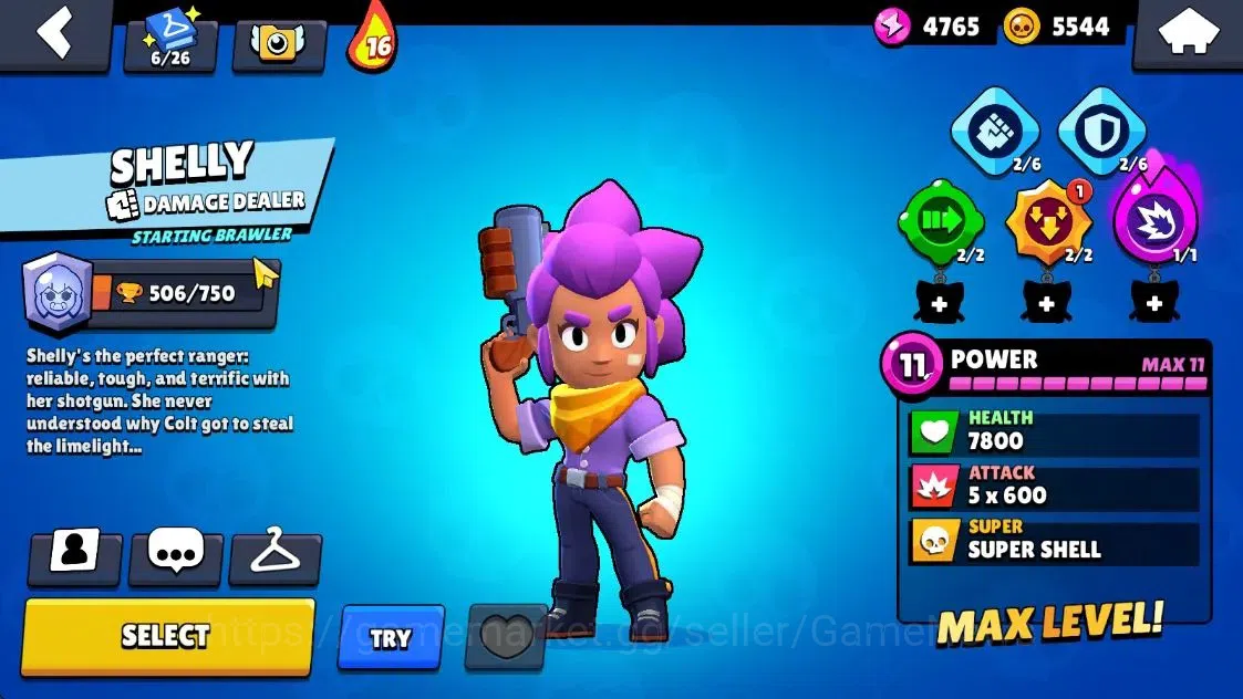 Brawl Stars Accounts 1374 Trophy|19 Brawlers 1 Max Lvl [Shelly]|24 Skins|1 Myth [Rude Lou] 4 Epic [Midori Pawlette]|CN 16