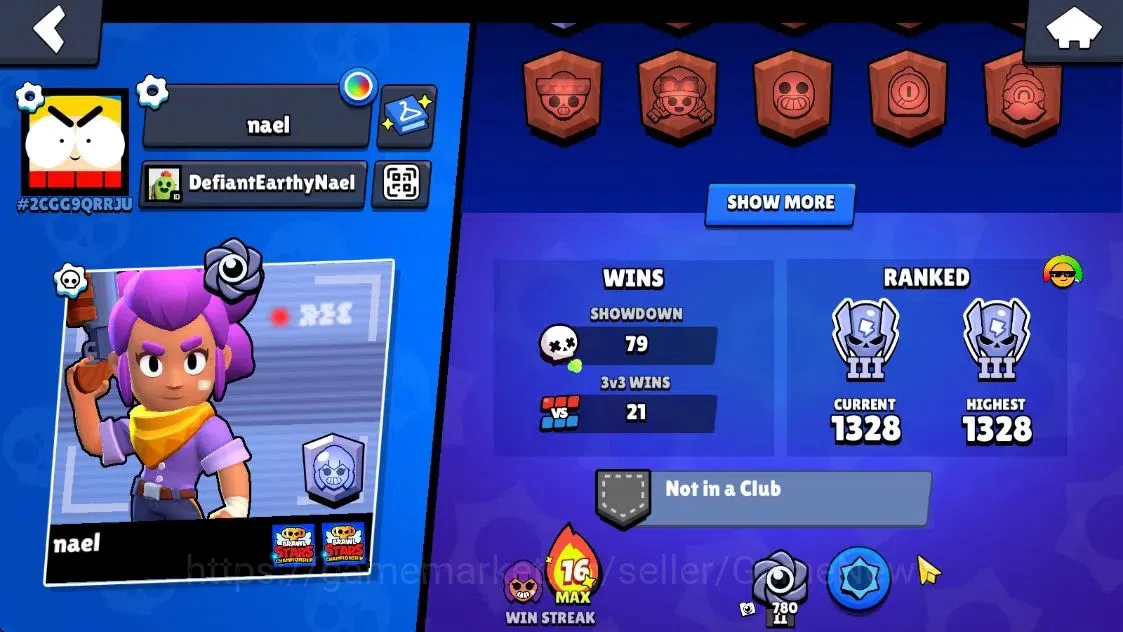 Brawl Stars Accounts 1374 Trophy|19 Brawlers 1 Max Lvl [Shelly]|24 Skins|1 Myth [Rude Lou] 4 Epic [Midori Pawlette]|CN 4