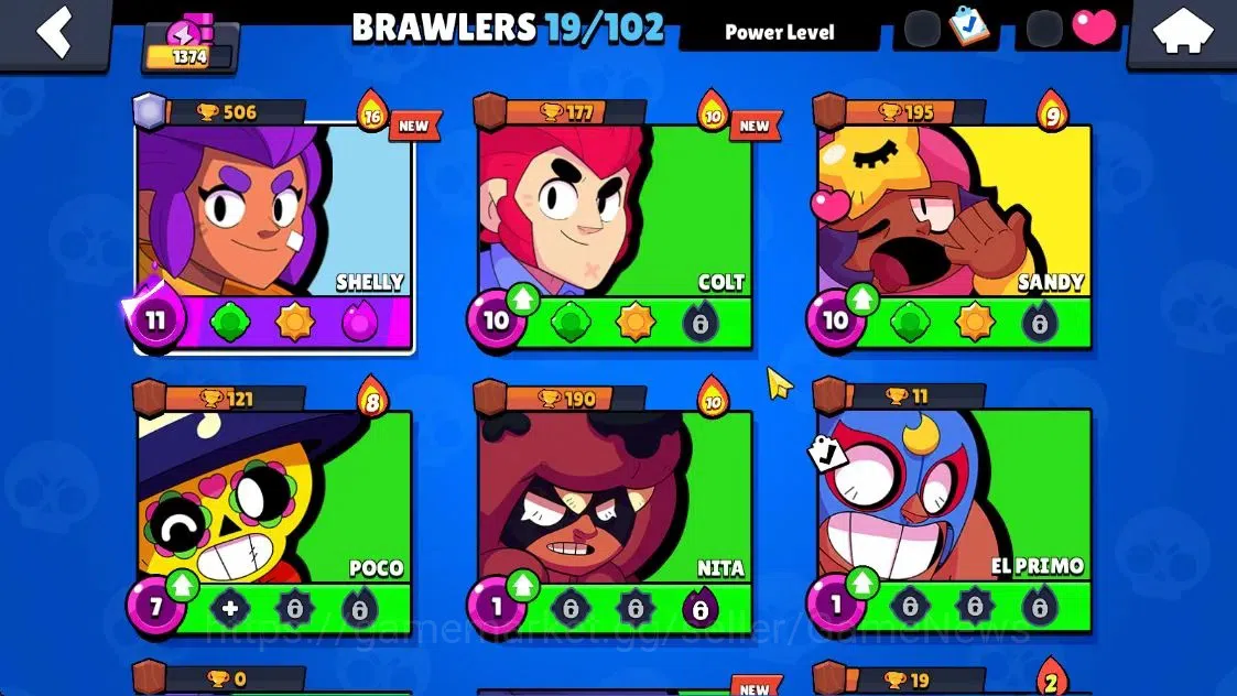 Brawl Stars Accounts 1374 Trophy|19 Brawlers 1 Max Lvl [Shelly]|24 Skins|1 Myth [Rude Lou] 4 Epic [Midori Pawlette]|CN 5