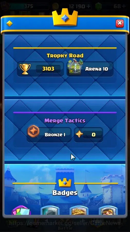 Clash Royale Accounts Others Lv 375|KTL 9|Trophy 3103|Card 48/122|3 EVO 8 Epic 17 Rare 22 Common|1 WS|Take Mail|Check 3