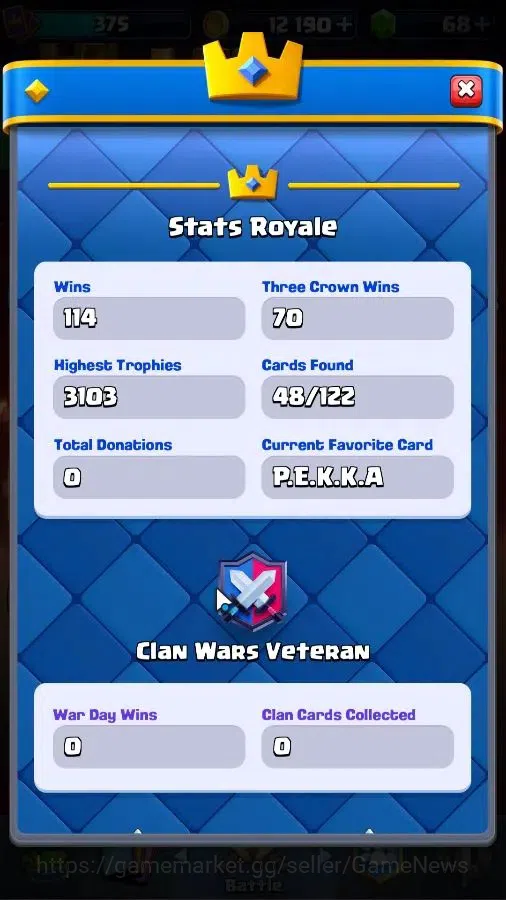 Clash Royale Accounts Others Lv 375|KTL 9|Trophy 3103|Card 48/122|3 EVO 8 Epic 17 Rare 22 Common|1 WS|Take Mail|Check 6