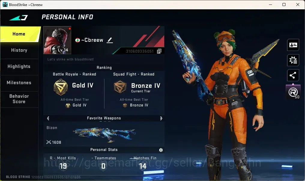 Blood Strike Accounts Others ASIA | 1 ETERNAL: Bizon-Seraph | 65 Eternal Upgrade Points | 1 ULTRA Loot Crate | Check SS 1
